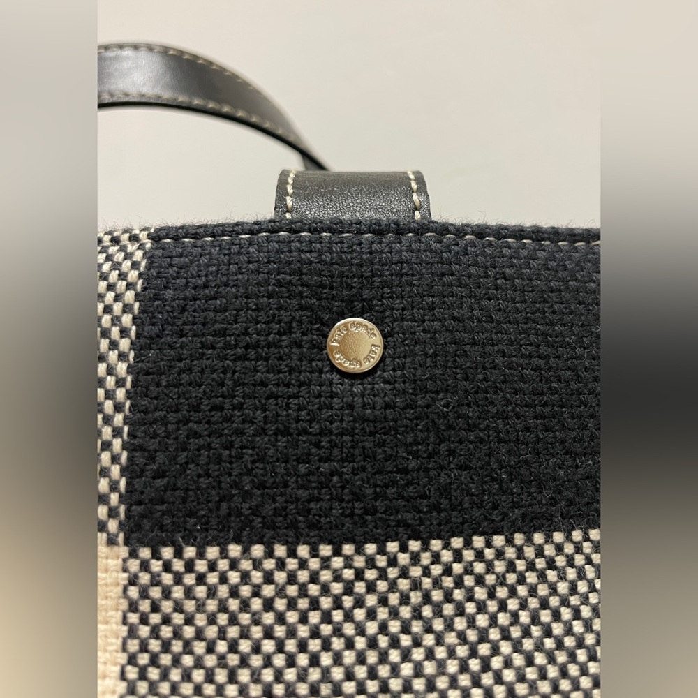 Vintage Kate Spade Black and White Gingham Tote Purse with Green Lining - Picture 12 of 13
